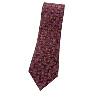 DUNHILL Men's 100% Silk Necktie LUXURY Tie Burgundy Blue Geometric W:3.7" EUC